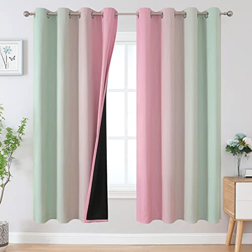 Sage Green and Pink Ombre Blackout Curtains for Bedroom (Sage and Pink / 52"W x 72"L (Pack of 2))