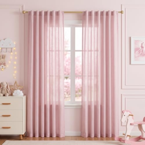 Pink Sheer Curtains for Girls Bedroom 84 Inches Long Girl Curtain Kids Nursery Window Drapes Living Room Semi Sheer Light Filtering Soft Home Decor Back Tab (50"W x 84"L (Pack of 2) / Light Pink)