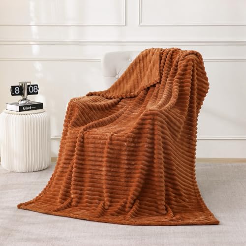 Burnt Orange Fleece Throw Blanket 50”×70” for Couch Sofa Livingroom (Burnt Orange / 50×70inch)