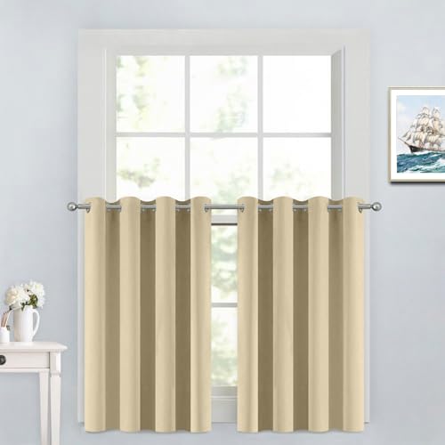Beige Room Darkening Window Curtains 52x36 Inch for Kitchen (Beige / 52"W x 36"L (Pack of 2))