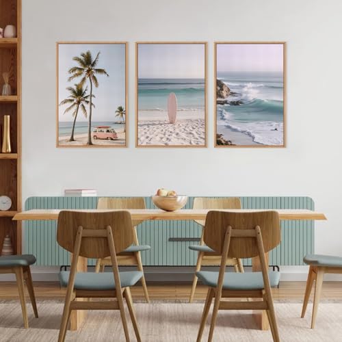 HPINUB Beach Seascape Framed Canvas Wall Art Set (Beach Seascape Wall Art / 24"L x 36"W)