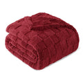 3D Checkered Fleece King Blanket for Bed (Burgundy / King (104"x90"))