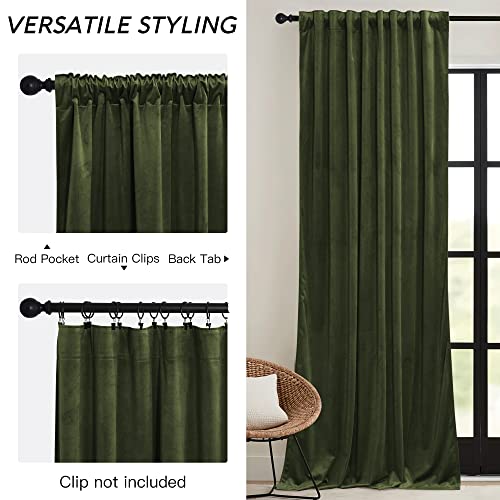 Velvet Curtains 108 inches Long (Olive Green / 52"W x 108"L (Pack of 2))