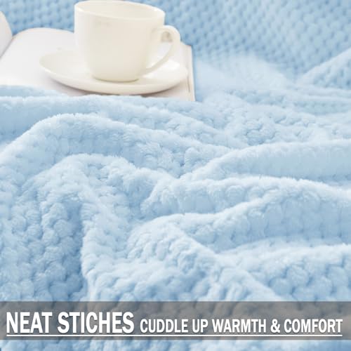 Large Waffle Fleece Throw Blanket for Couch (Light Blue / 50x70 in)