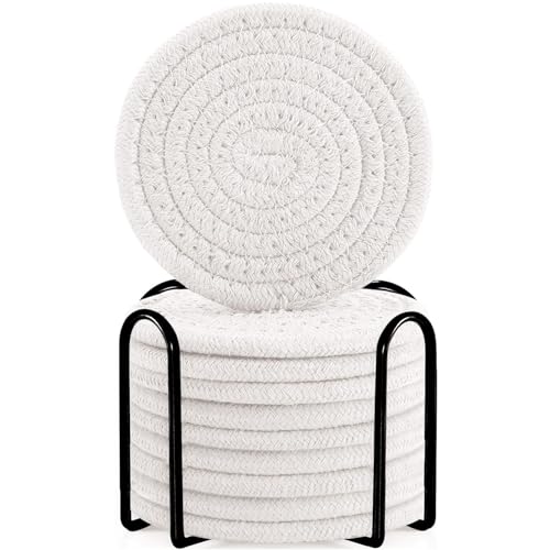 Woven Drink Coasters with Holder (White / 10 Pcs)