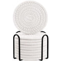 Woven Drink Coasters with Holder (White / 10 Pcs)