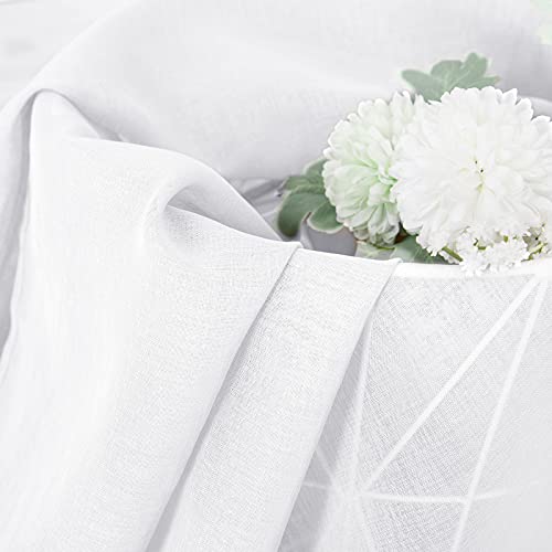 Short Sheer Tier Curtains Linen Textured Half Kitchen Curtain Sheers Light Filtering Rod Pocket Voile Small Curtain for Bathroom (25"W x 24"L (Pack of 2) / White)