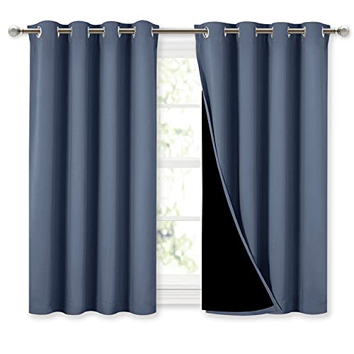 100% Blackout Curtains with Black Liners (Stone Blue / 52"W x 45"L (Pack of 2))