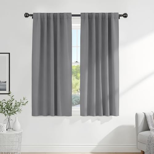 Blackout Curtains Thermal Insulated Window Treatment Panels Room Darkening Blackout Drapes for Living Room Back Tab (Silver Grey / 52"W x 63"L (Pack of 2))