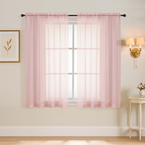 Blush Pink Window Sheer Curtains 45 Inches Length (42"W x 45"L (Pack of 2) / Blush Pink)