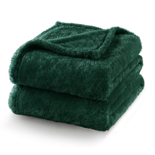 Fuzzy Plush Fleece Bed Blanket Twin XL Size (Forest Green / 90x66 IN)
