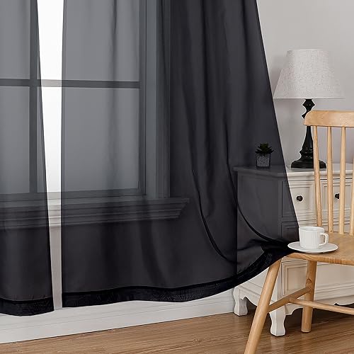 Black Tier Curtains for Kitchen 24 Inches Long 2 Panels Set (Black / 42"W x 24"L (Pack of 2))