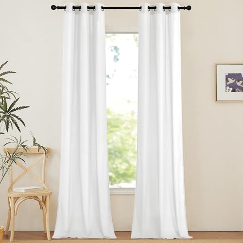Linen Curtains 96 inches Long for Living Room (White / 34"W x 96"L (Pack of 2))