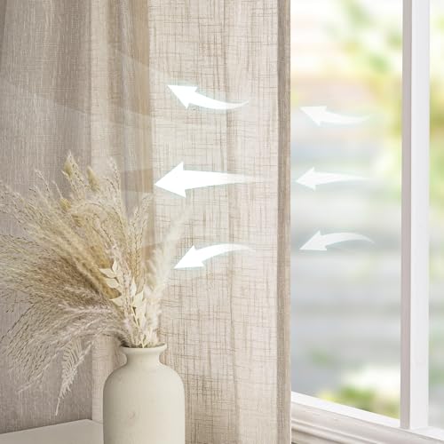 Cotton Curtains for Living Room Farmhouse Semi Sheer Light Filtering for Bedroom Windows (100"W x 84"L (Pack of 1) / Taupe)