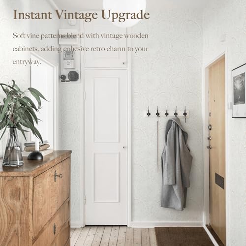 Boho Peel and Stick Wallpaper Modern Floral Wall Paper Neutral Beige Contact Paper Self Adhesive Removable Renter Friendly Wallpaper for Bedroom and Living Room Shelf Liner Vinyl 17.3'' x 385'' (Light Beige / 17.3" x 385")