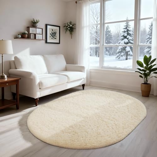 3x5 Oval Ivory Rugs for Bedroom Living Room (2- Ivory / 3' x 5' (Oval))