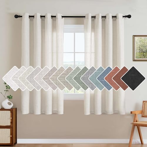 Decorative Linen Kitchen Curtains linen Curtains 63 inches Long Bedroom Window Treatments for Living Room Rich Linen Curtain Panels and Drapes (52"W x 63"L (Pack of 2) / Heathered Natural)