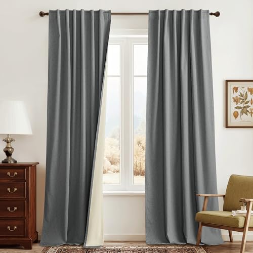 Grey Linen Blackout Curtains for Sliding Glass Door (Z - Grey / 52"W x 96"L (Pack of 2))