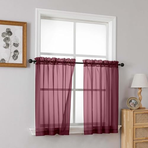 Burgundy Small Sheer Curtains 2 Panels Set (42"W x 36"L (Pack of 2) / Burgundy)