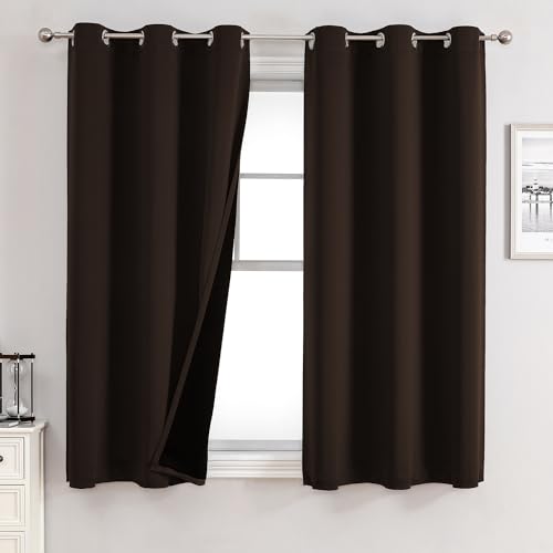 100% Blackout Curtains for Bedroom 45 Inches Long 2 Panels Set (42"W x 45"L (Pack of 2) / Brown)