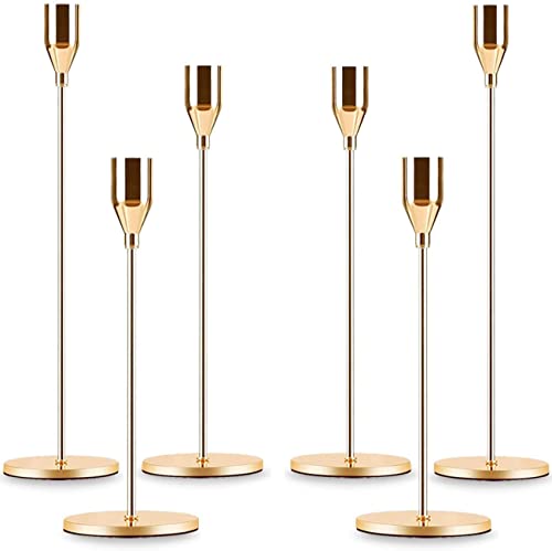 French Gold Taper Tall Candle Holders Set of 6 (French Gold-6 Packs)