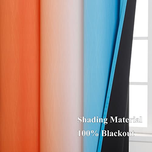 Ombre Orange and Blue Blackout Curtains 42Wx45L Inch Long (Blue and Orange / 42"W x 45"L (Pack of 2))