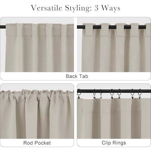 Rod Pocket and Back Tab Blackout Curtains for Bedroom (Cream / 42"W x 54"L (Pack of 2))