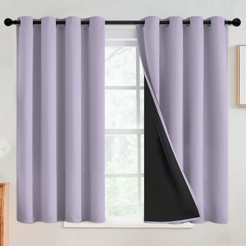 Lilac 100% Blackout Curtains Room Darkening Living Room 45 Inch (Lilac / 52"W x 45"L (Pack of 2))