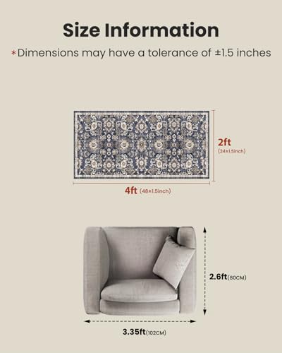 Amada Small 2x4 Washable Area Rug for Entryway (2' x 4' (Runner) / Blue/Brown)