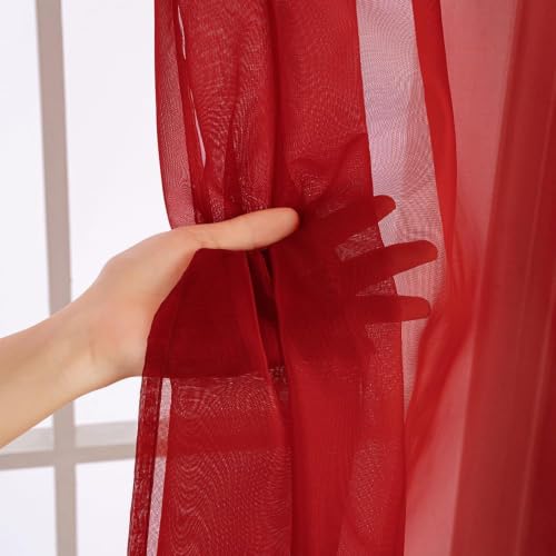 2 Panels Red Sheer Christmas Window Curtains 54 X 96 Inches (Red / 54"W x 96"L (Pack of 2))