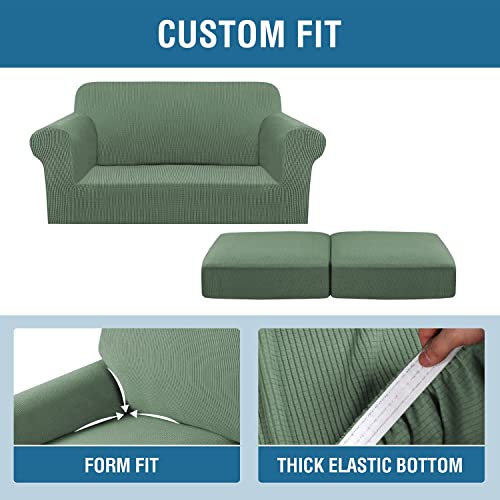 3 Piece Stretch Sofa Covers for 2 Cushion Loveseat Couch Covers for Living Room Sofa Slipcovers (Medium / Loden Frost)