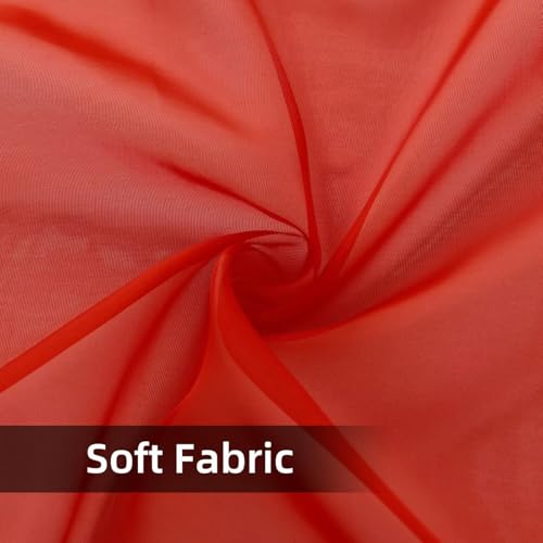 Solid Sheer Rod Pocket Curtain Voile Draperies 2 Panels White Beige Black Grey Coffee 42 Inch Width 63 Inch Long 1 Pair for Kitchen Bedroom Children Living Room Yard (Red / 42"W x 63"L (Pack of 2))
