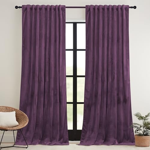 Purple Velvet Blackout Curtains 84 inches for Bedroom Living Room (Purple / 52"W x 84"L (Pack of 2))