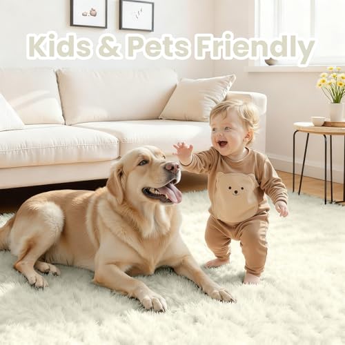 5x8 Fluffy Shag Area Rugs for Living Room Bedroom (Cream White / 5' x 8' (Rectangular))