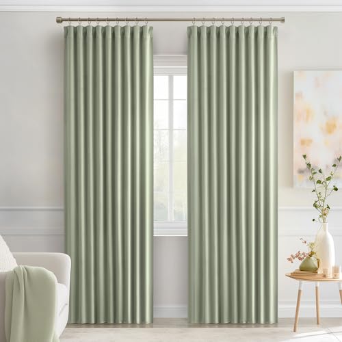 Sage Green Back Tab Blackout Curtains 52x90 Inch Long 2 Panels Set (Sage Green / 52"W x 90"L (Pack of 2))