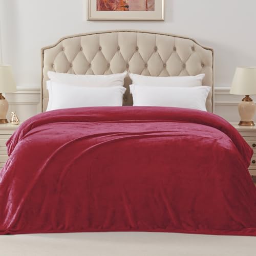 Soft Fleece Blanket King Size for Bed (Deep Red / King (104" x 90"))