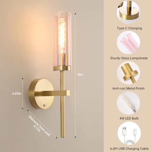 Battery Operated Wall Sconces Set of 2 (Gold & Pink)