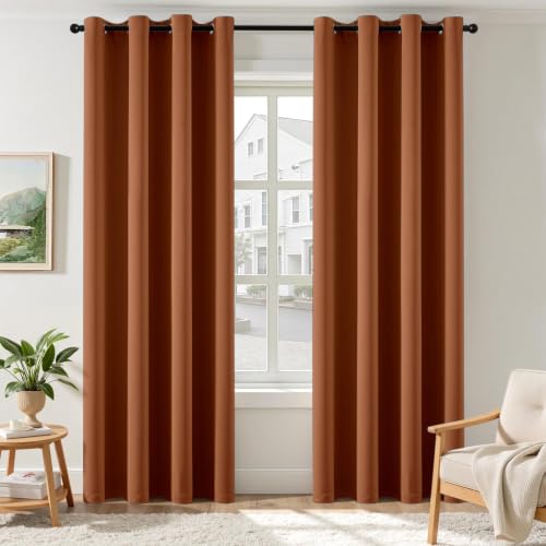Terracotta Blackout Bedroom Curtains Drapes 72 Inch Long 52"x72" (Terracotta / 52"W x 72"L (Pack of 2))