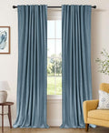 Faux Linen Total Blackout Curtains for Bedroom 80 Inches Long (Glacier | Stone Blue / 50"W x 80"L (Pack of 2))