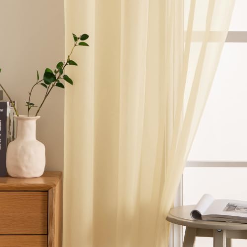 Cream Beige Sheer Curtains 54 X 84 Inches (Cream Beige / 54"W x 84"L (Pack of 2))