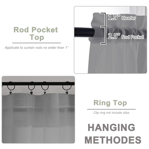Grey Sheer Curtains (Charcoal Grey / 42"W x 84"L (Pack of 2))