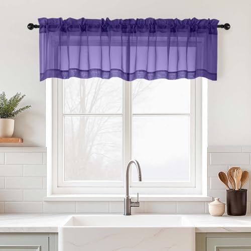 Purple Valances for Windows 14 inch Length 2 Panels Set (42"W x 14"L (Pack of 2) / Purple)