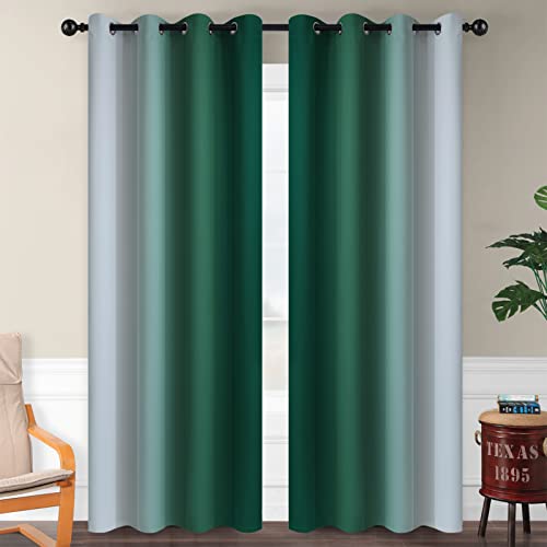 Ombre Dark Green to Grey White Curtains for Living Room 52Wx84L (52"W x 84"L (Pack of 2) / Dark Green)