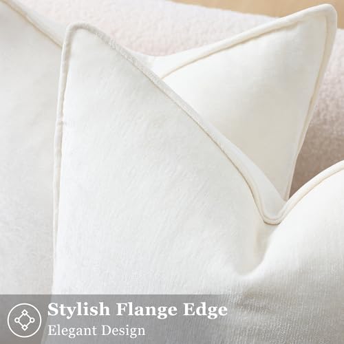 Chenille Cream White Velvet Throw Pillow Covers 20x20 Set of 2 (Cream White / 20" x 20" (Pack of 2))