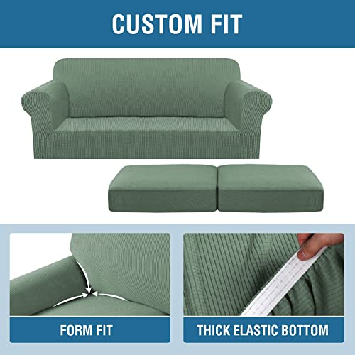 3 Piece Stretch Sofa Covers for 2 Cushion Sofa Couch Covers for Living Room Sofa Slipcovers (Medium-XL / Loden Frost)