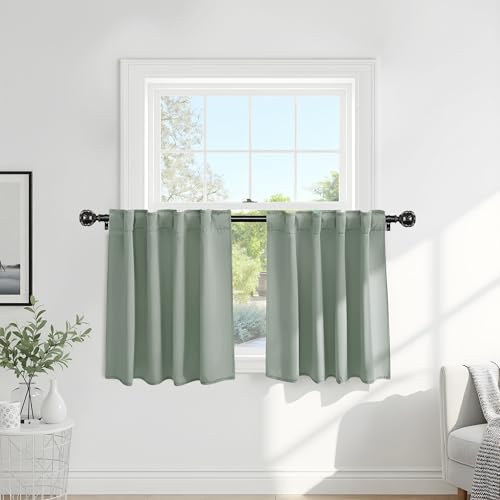 Short Gray Blackout Curtains (Sage Green / 42"W x 30"L (Pack of 2))
