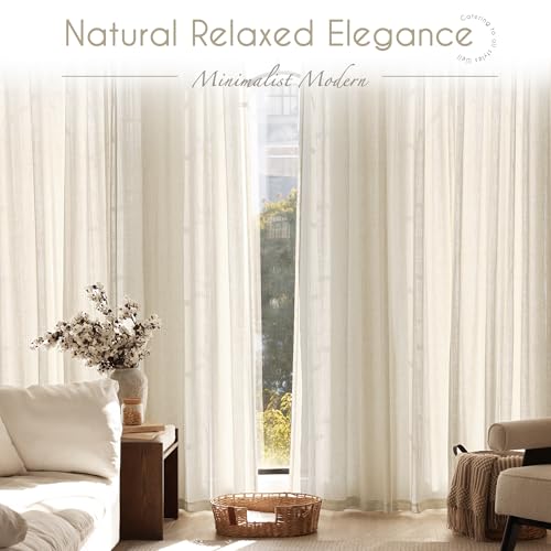 Faux Linen Beige Curtains 132 inches Long for Living Room Rustic Farmhouse Linen Drapes Semi Sheer Burlap Textured Canvas Cloth Curtain Panels Set of 2 Kahki Tan Colored (Linen / 52"W x 132"L (Pack of 2))
