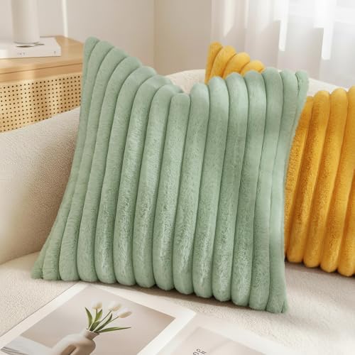 Fall Faux Fur Throw Pillow Covers 22x22 Set of 2 Sage Green (Sage Green / 22" x 22" (Pack of 2))