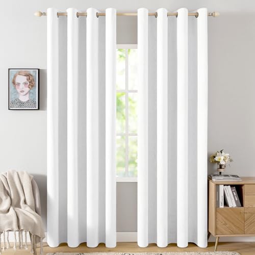 100% Blackout Linen Curtains for Bedroom 52x72 Inches Bright White (Bright White / 52"W x 72"L (Pack of 2))