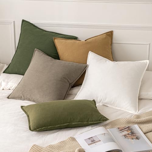 Decorative Linen Euro Sham Pillow Covers 24x24 Inch Tan Taupe (Tan Taupe / 24" x 24" (Pack of 2))